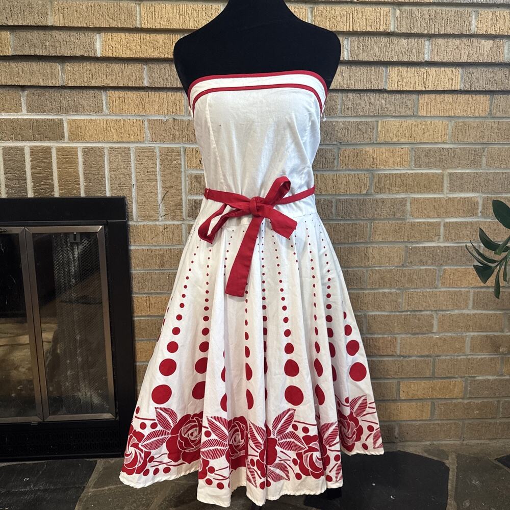 Ruby Rox Dress Polka Dot Sz 9 M/L Strapless Pinup Party Rockabilly 50s